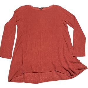 Eileen Fisher Size M Rust Red 100% Organic Linen Sheer Gauze Long Sleeve Tunic